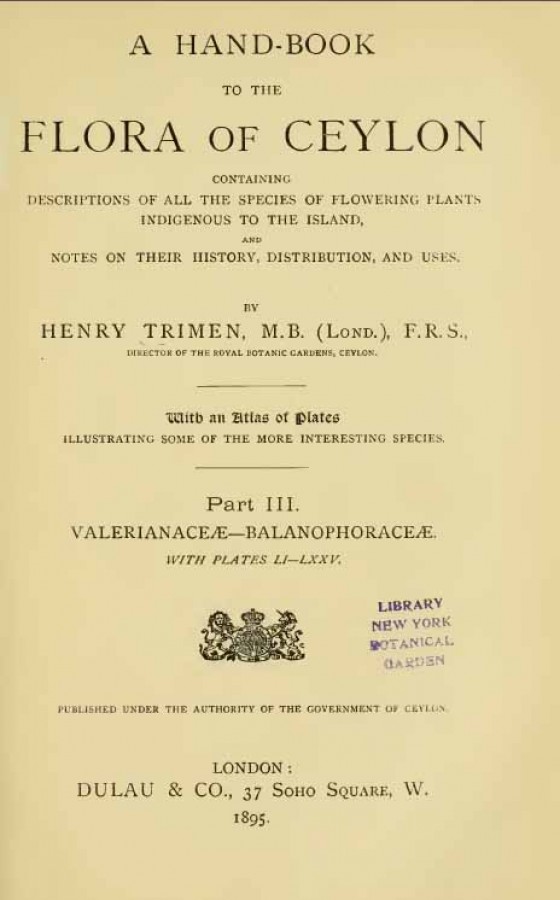 A Hand-book to the Flora of Ceylon - Part III